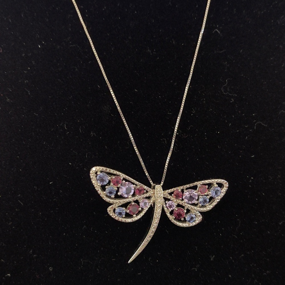 Dragonfly sterling silver multicolor necklace